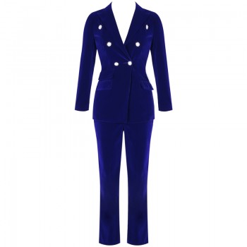 Ocstrade Summer Sets for Women 2020 New Navy Blue V Neck Long Sleeve Sexy 2 Piece Set Outfits High Quality Two Piece Set Suit